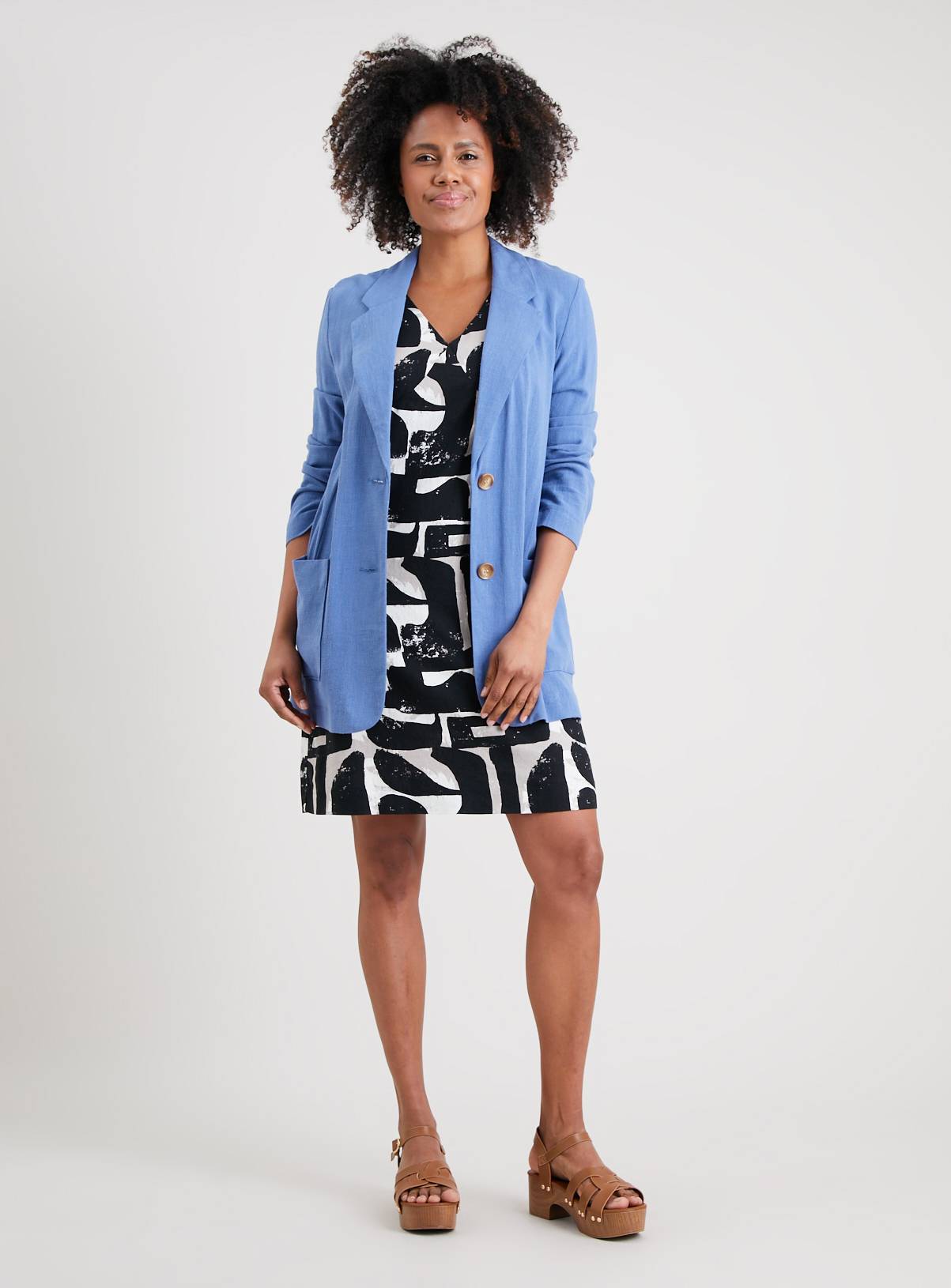 Mono Block Print Linen-Rich Shift Dress - 10 - Image 2